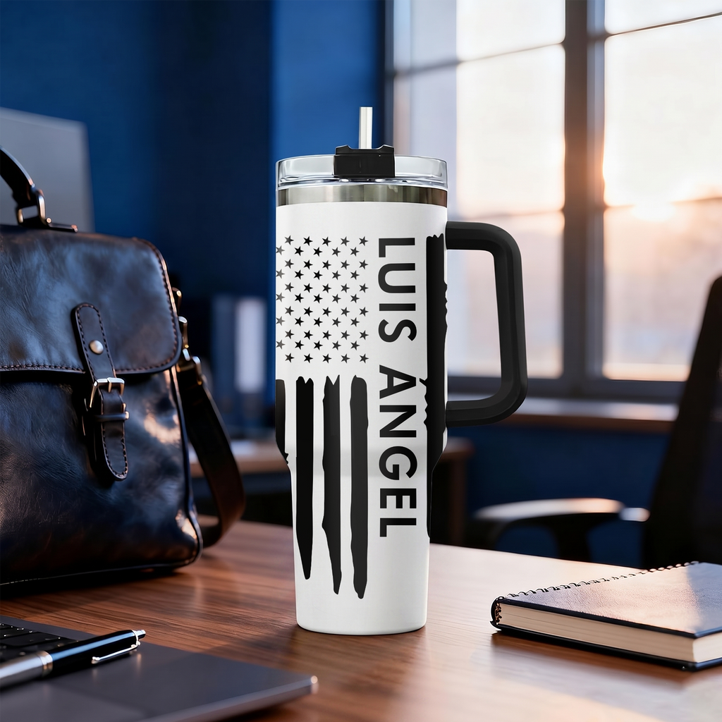 Custom Sunflower 40oz Tumbler With Handle, Personalized Name Travel Mug