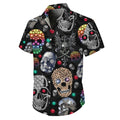 Skull Hawaiian Shirt, Aloha Button Up Shirt for Men & Women, Tropical Short Sleeve Beach Vacation Summer Casual Shirt 001