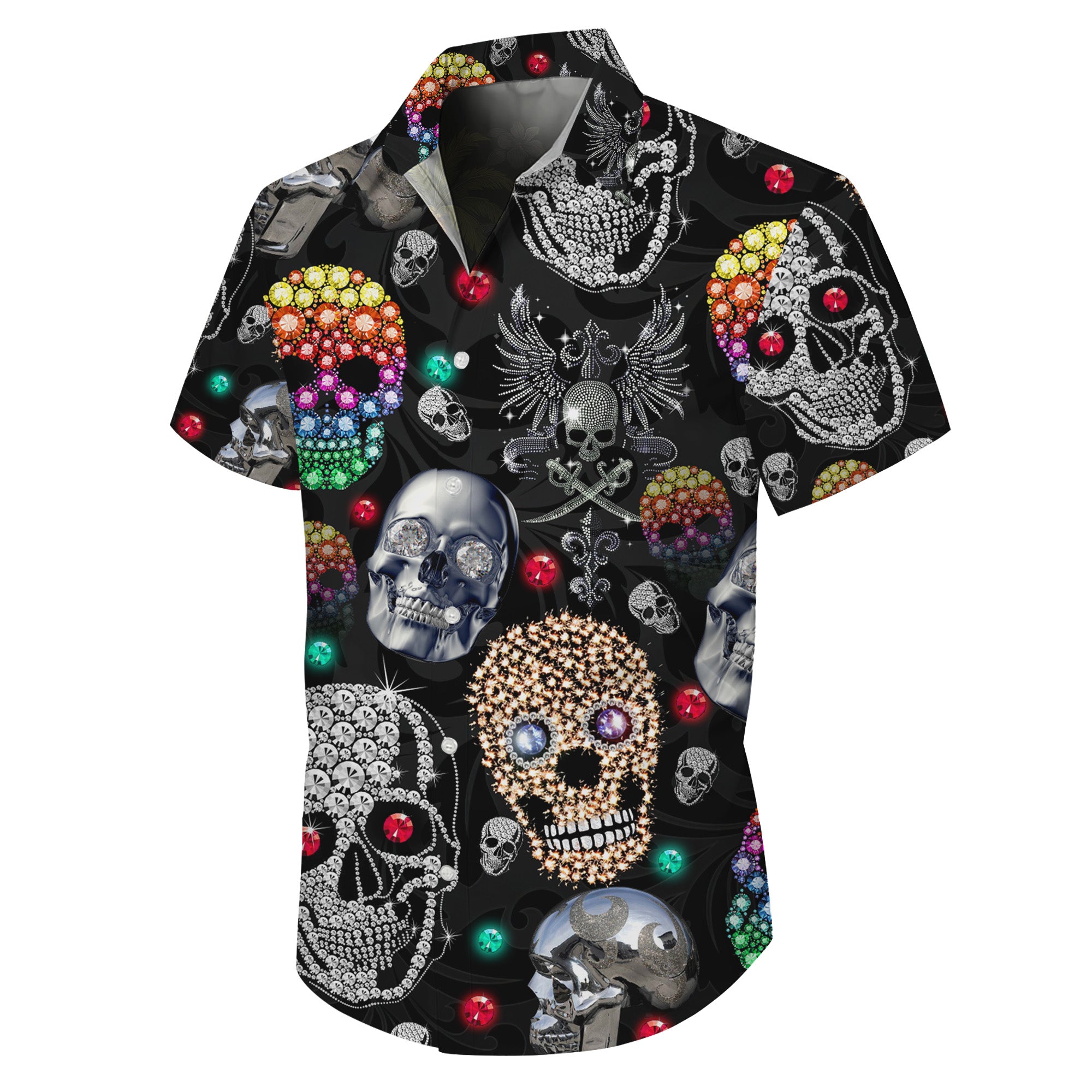 Skull Hawaiian Shirt, Aloha Button Up Shirt for Men & Women, Tropical Short Sleeve Beach Vacation Summer Casual Shirt 001