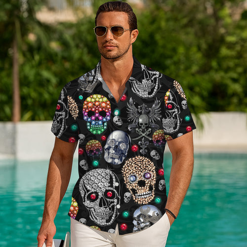 Skull Hawaiian Shirt, Aloha Button Up Shirt for Men & Women, Tropical Short Sleeve Beach Vacation Summer Casual Shirt 001