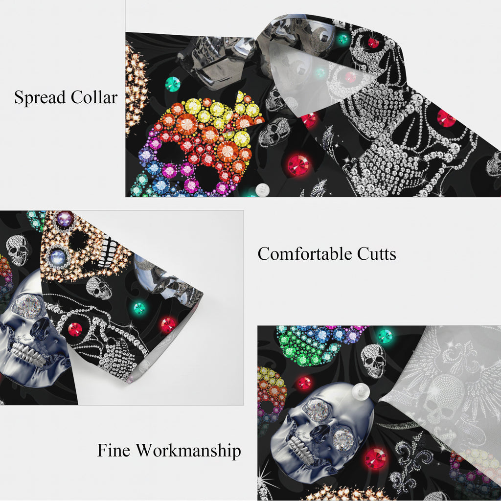Skull Hawaiian Shirt, Aloha Button Up Shirt for Men & Women, Tropical Short Sleeve Beach Vacation Summer Casual Shirt 001