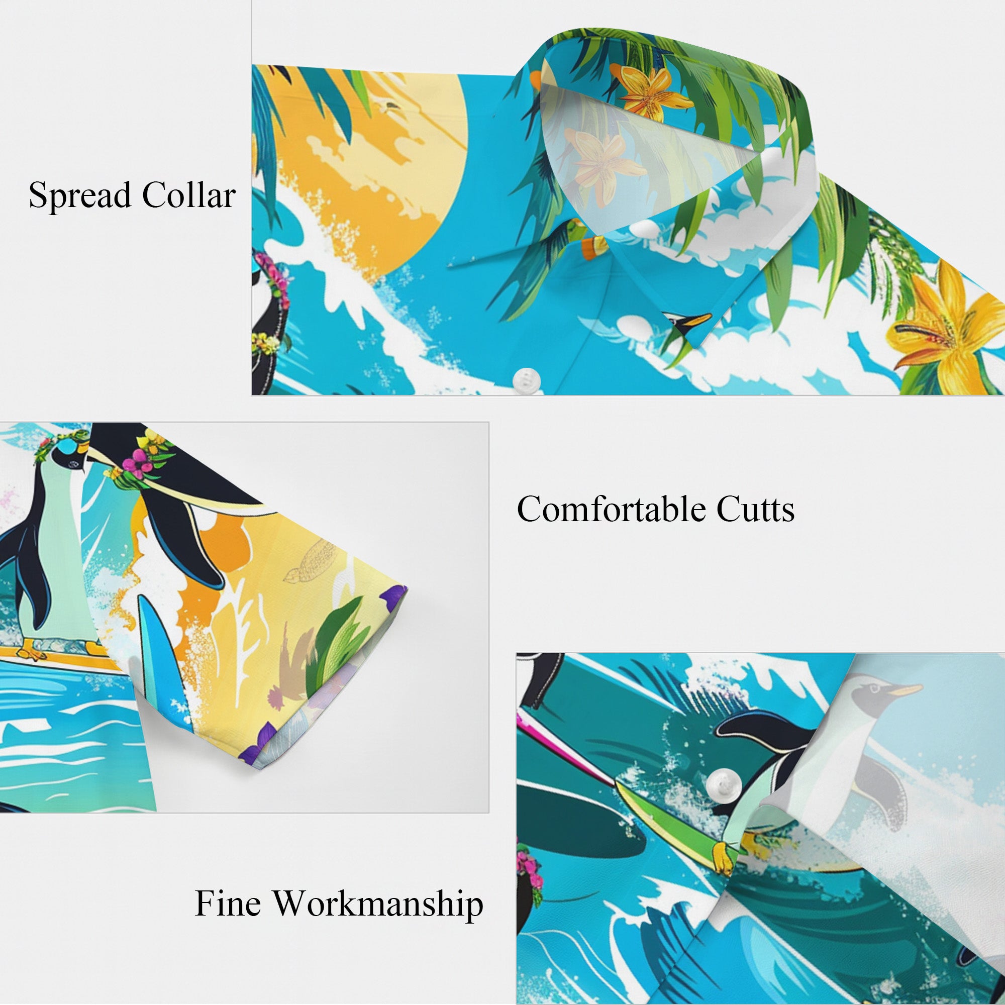 Penguin Hawaiian Shirt, Aloha Button Up Shirt for Men & Women, Tropical Short Sleeve Beach Vacation Summer Casual Shirt - 002
