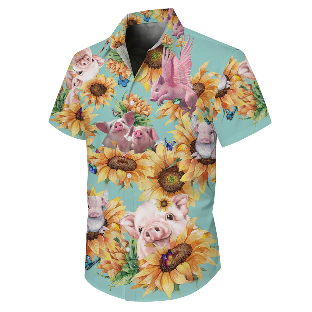 Pig Hawaiian Shirt for Men, Pig Button Up Shirt for Men, Tropical Short Sleeve Beach Vacation Summer Casual Shirt - 0013