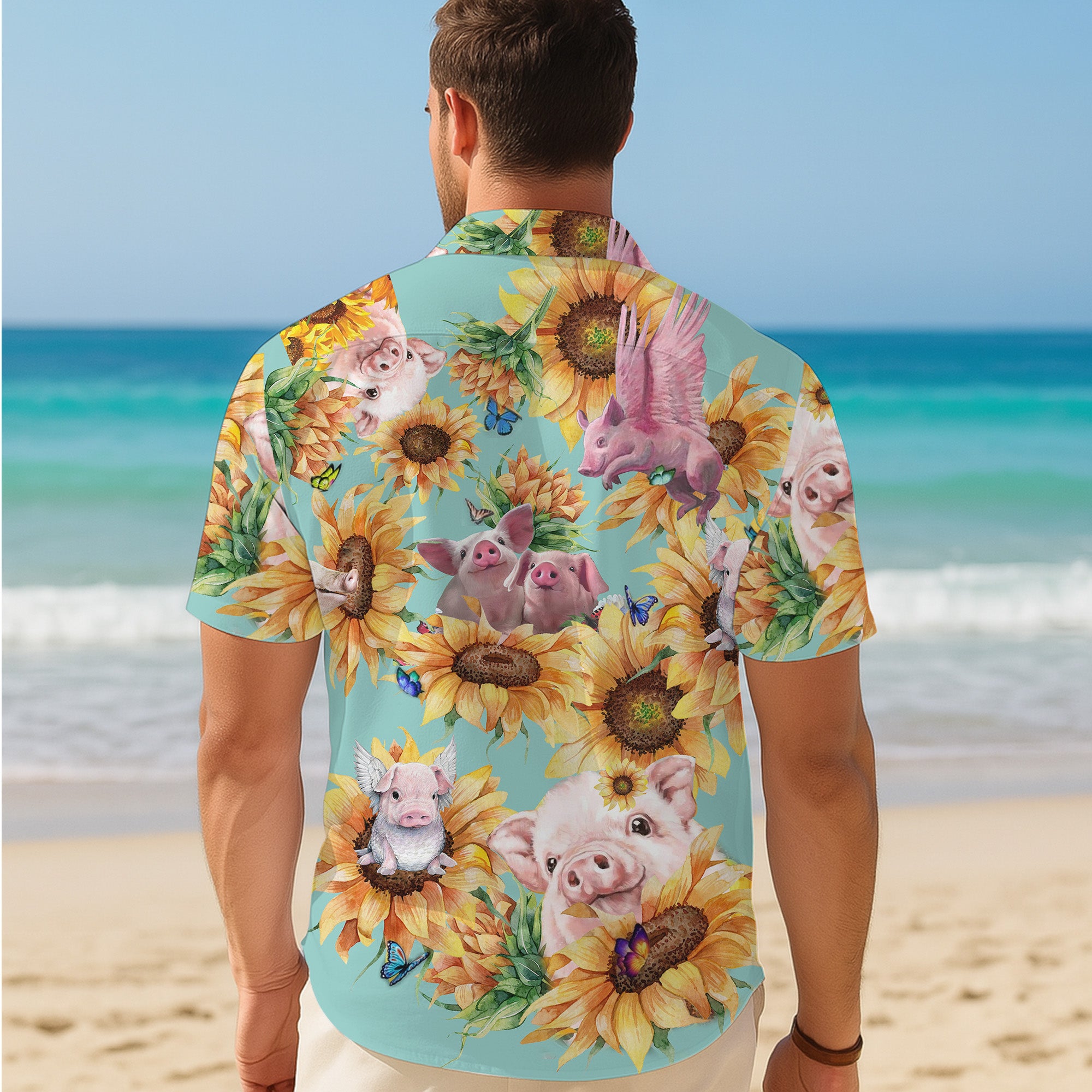 Pig Hawaiian Shirt for Men, Pig Button Up Shirt for Men, Tropical Short Sleeve Beach Vacation Summer Casual Shirt - 0013