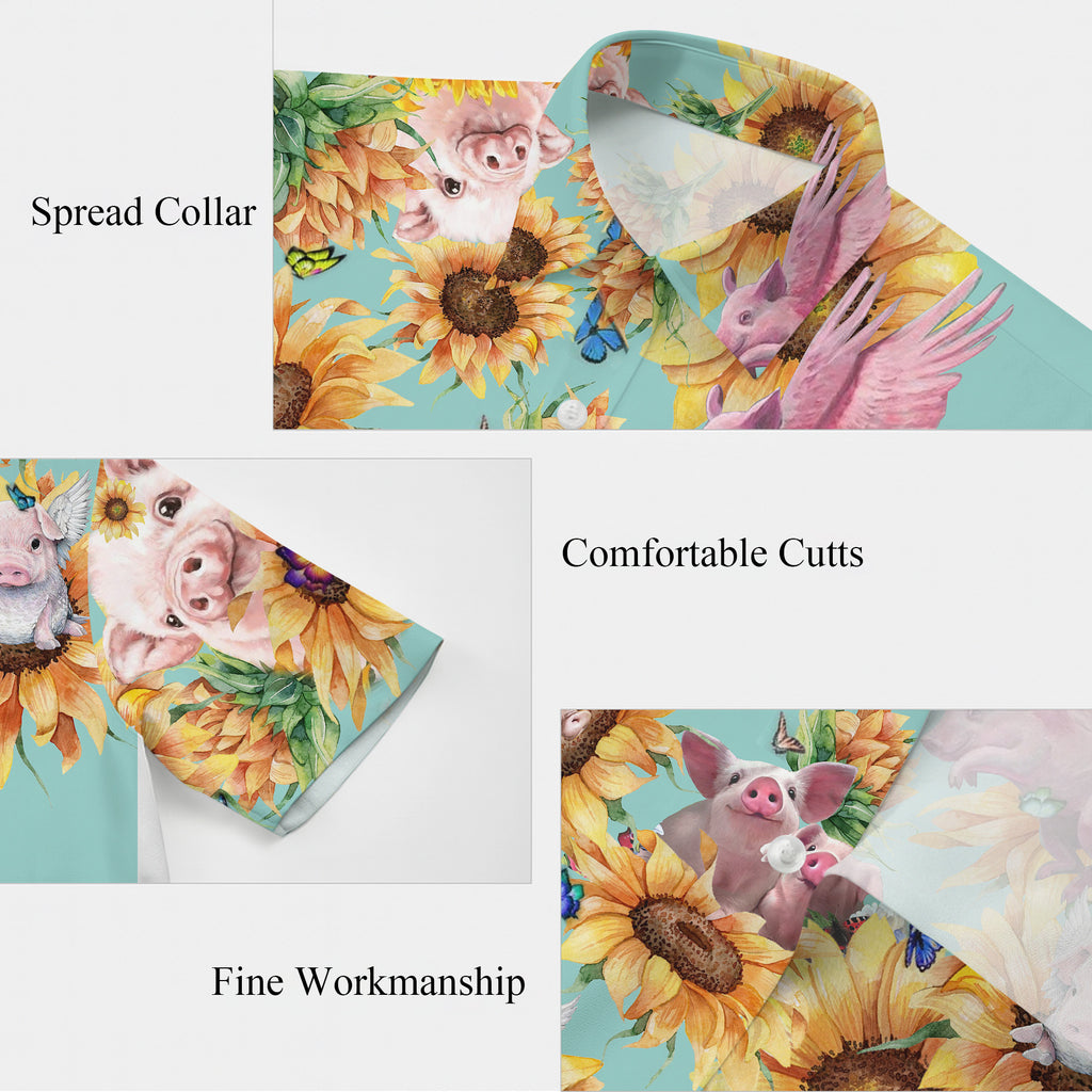 Pig Hawaiian Shirt for Men, Pig Button Up Shirt for Men, Tropical Short Sleeve Beach Vacation Summer Casual Shirt - 0013