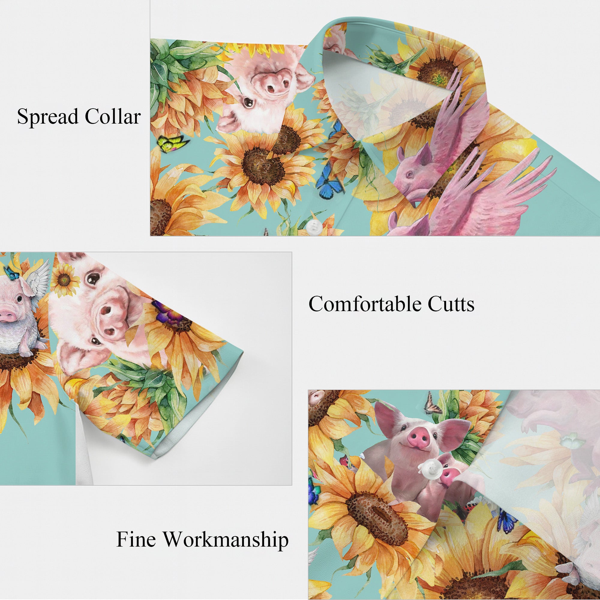 Pig Hawaiian Shirt for Men, Pig Button Up Shirt for Men, Tropical Short Sleeve Beach Vacation Summer Casual Shirt - 0013