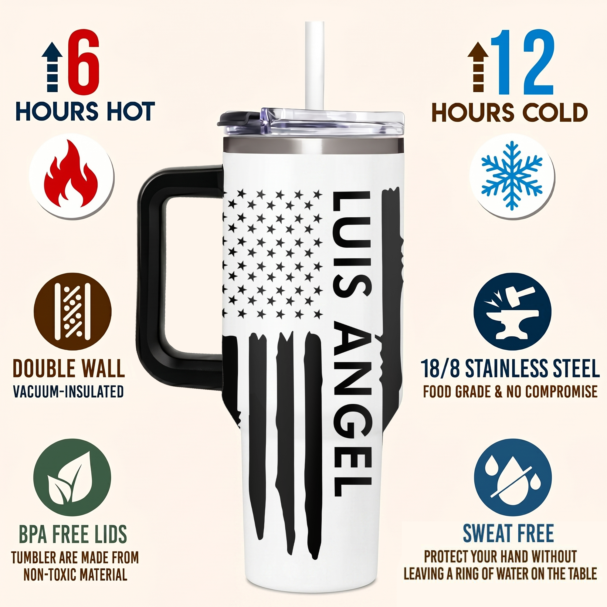 Custom Sunflower 40oz Tumbler With Handle, Personalized Name Travel Mug