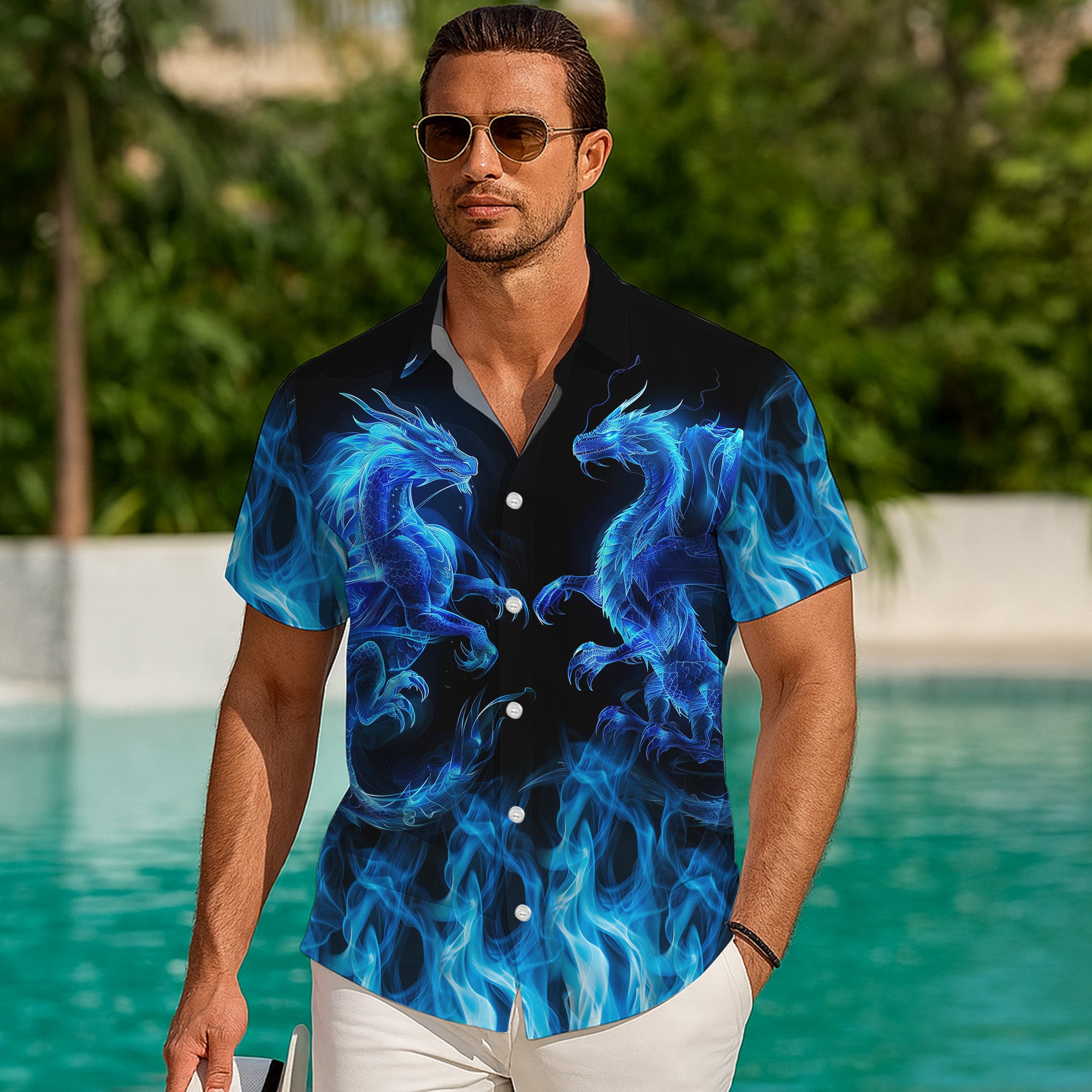 Dragon Hawaiian Shirt, Aloha Button Up Shirt for Men & Women, Tropical Short Sleeve Beach Vacation Summer Casual Shirt - 004