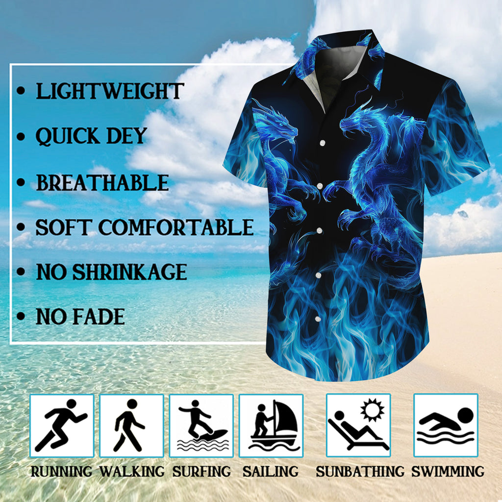 Dragon Hawaiian Shirt, Aloha Button Up Shirt for Men & Women, Tropical Short Sleeve Beach Vacation Summer Casual Shirt - 004