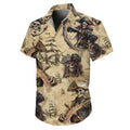Pirates Hawaiian Shirt, Pirates of the Caribbean Button Up Shirt for Men, Tropical Short Sleeve Beach Vacation Summer Casual Shirt - 005