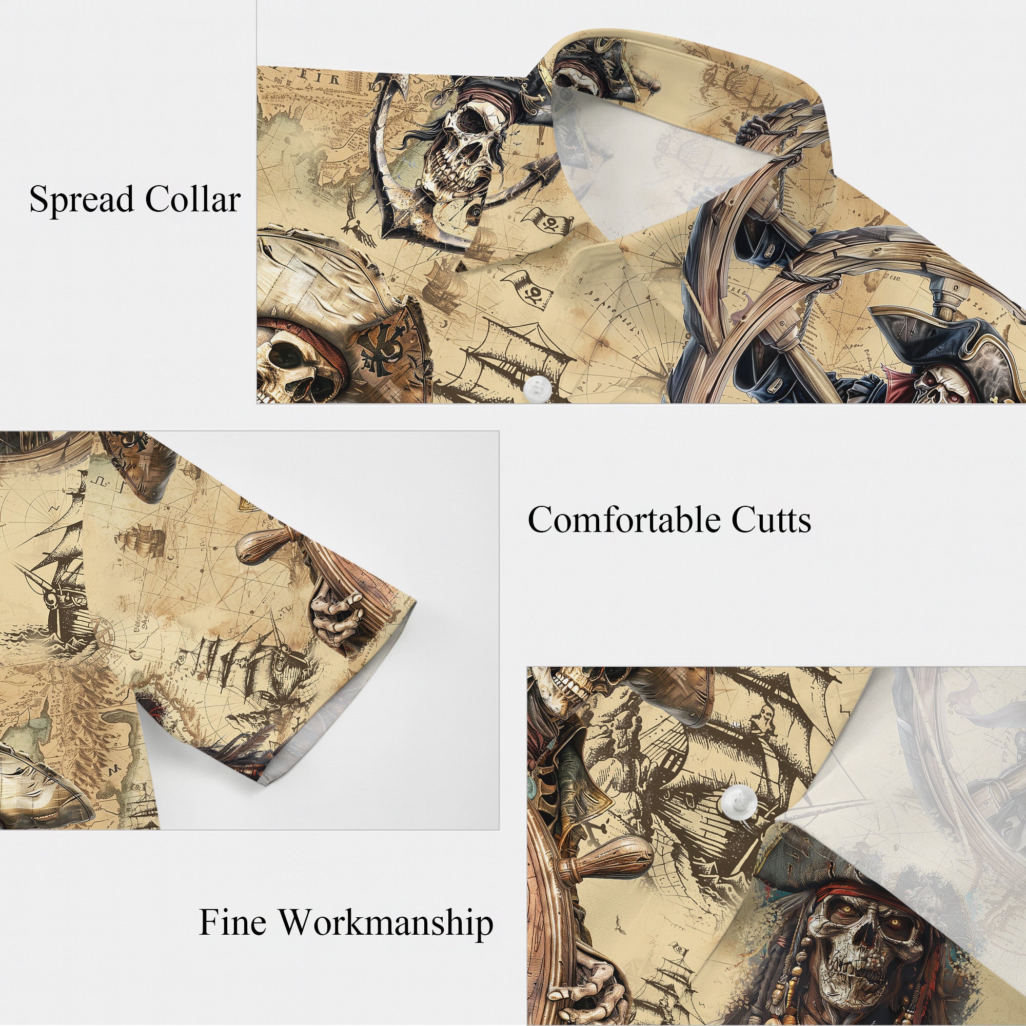 Pirates Hawaiian Shirt, Pirates of the Caribbean Button Up Shirt for Men, Tropical Short Sleeve Beach Vacation Summer Casual Shirt - 005