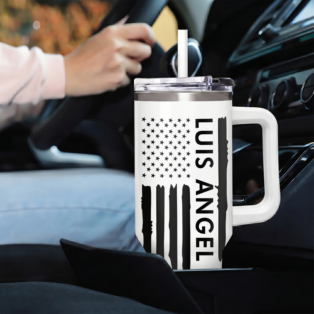 Custom Sunflower 40oz Tumbler With Handle, Personalized Name Travel Mug