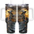 Personalized 3D Witch Tumbler with Name, 40oz Custom Halloween Travel Cup with Handle, Autumn Leaves Gothic Spooky Season Gift