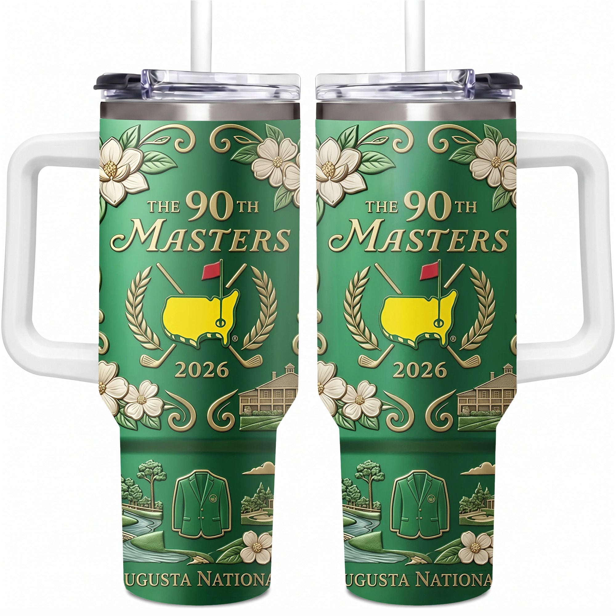 2026 Golf Tournament 40oz Tumbler with Handle, Green Jacket Augusta Map Insulated Cup, The 90th Masters Commemorative Gift for Golfers