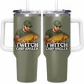 Carp Fishing 40oz Stainless Steel Tumbler, Angler Outdoors Travel Mug with Handle & Straw, Fisherman Dad Gift, Sportsman Drinkware