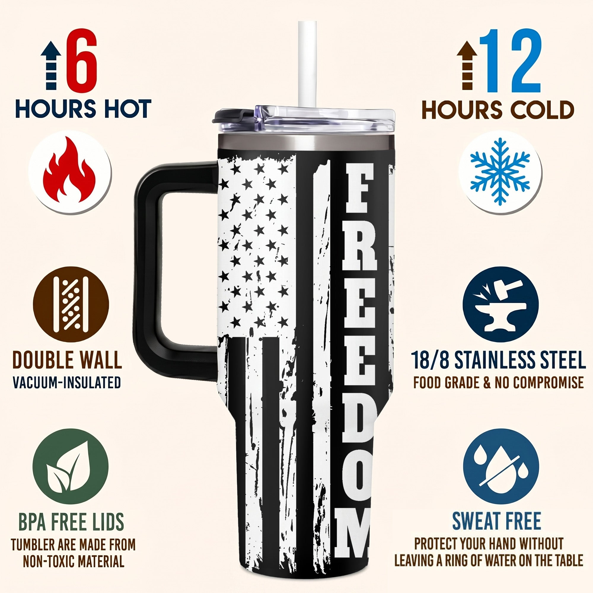 USA Tumbler 40oz With Handle, America Tumbler Gifts