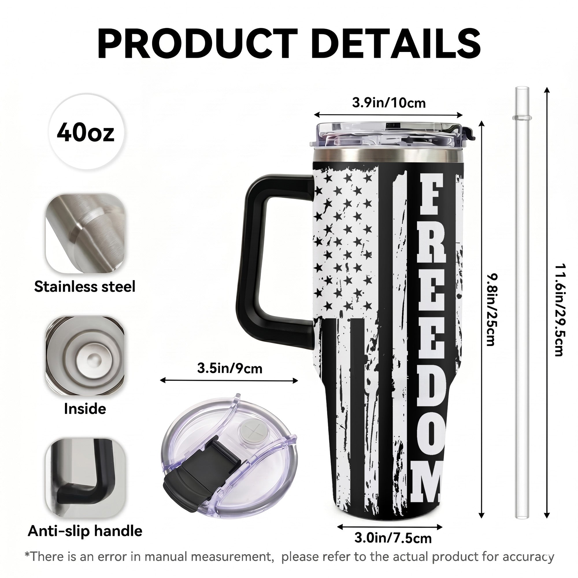 USA Tumbler 40oz With Handle, America Tumbler Gifts