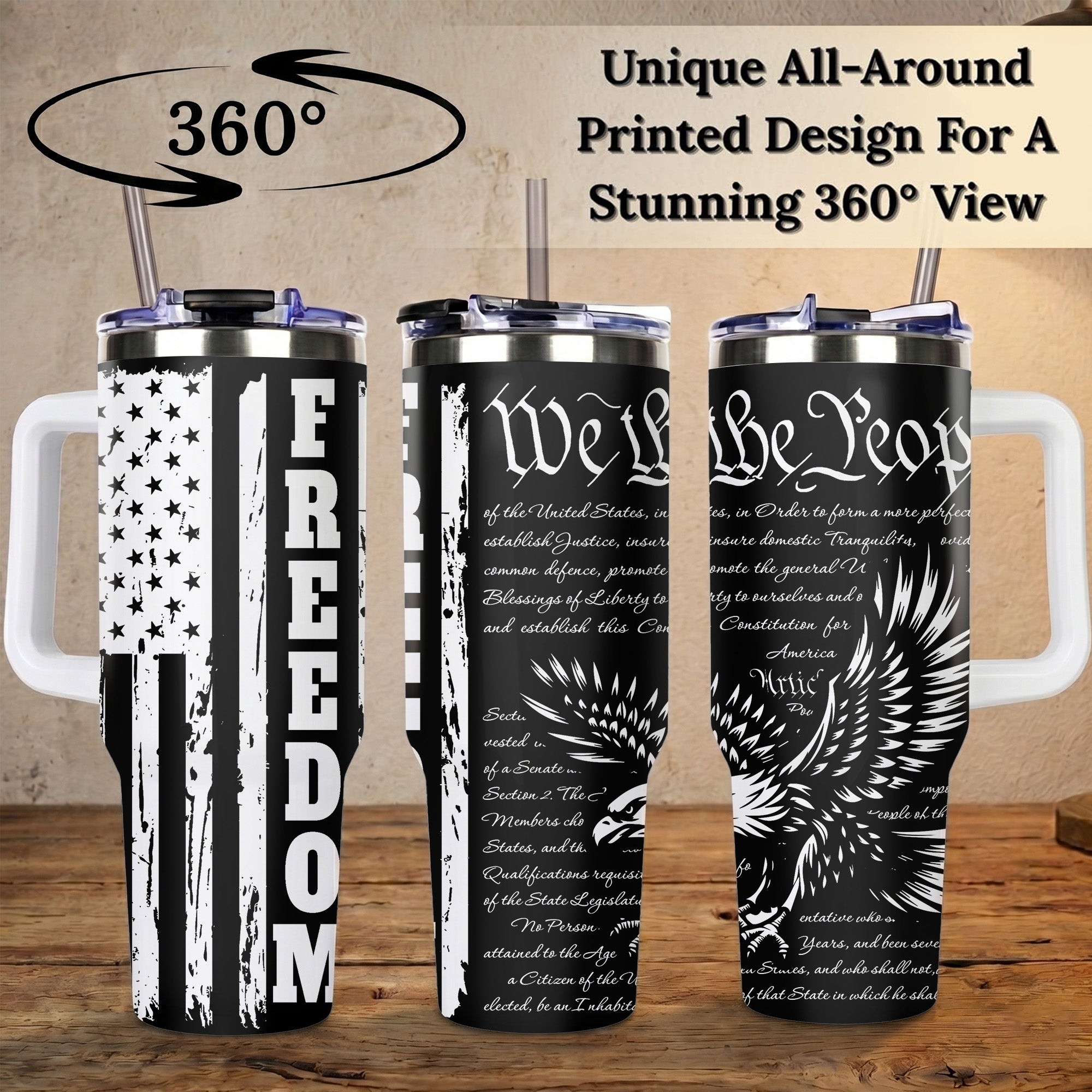 USA Tumbler 40oz With Handle, America Tumbler Gifts