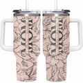 Personalized Mom Tumbler with Kids Names, Custom 40oz Floral Travel Cup with Handle & Straw, Mother's Day Gift