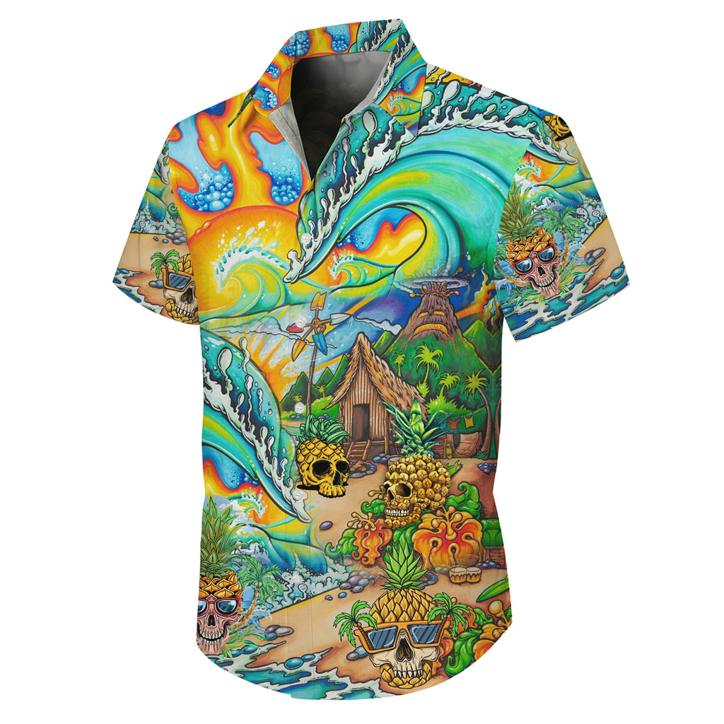 Skull Hawaiian Shirt, Personalized Aloha Shirt, Tropical Button Up Shirt, Beach Vacation Shirt
