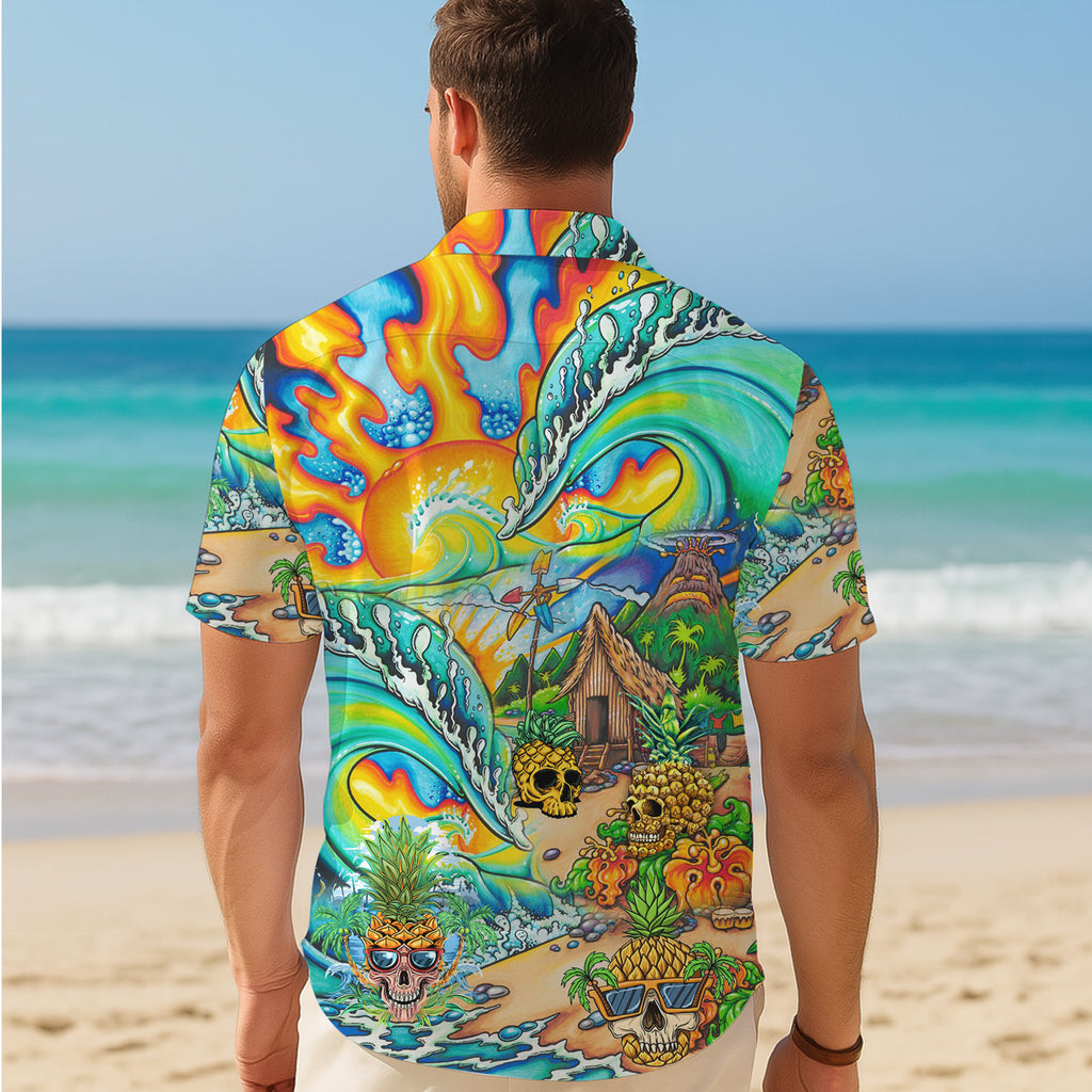 Skull Hawaiian Shirt, Personalized Aloha Shirt, Tropical Button Up Shirt, Beach Vacation Shirt