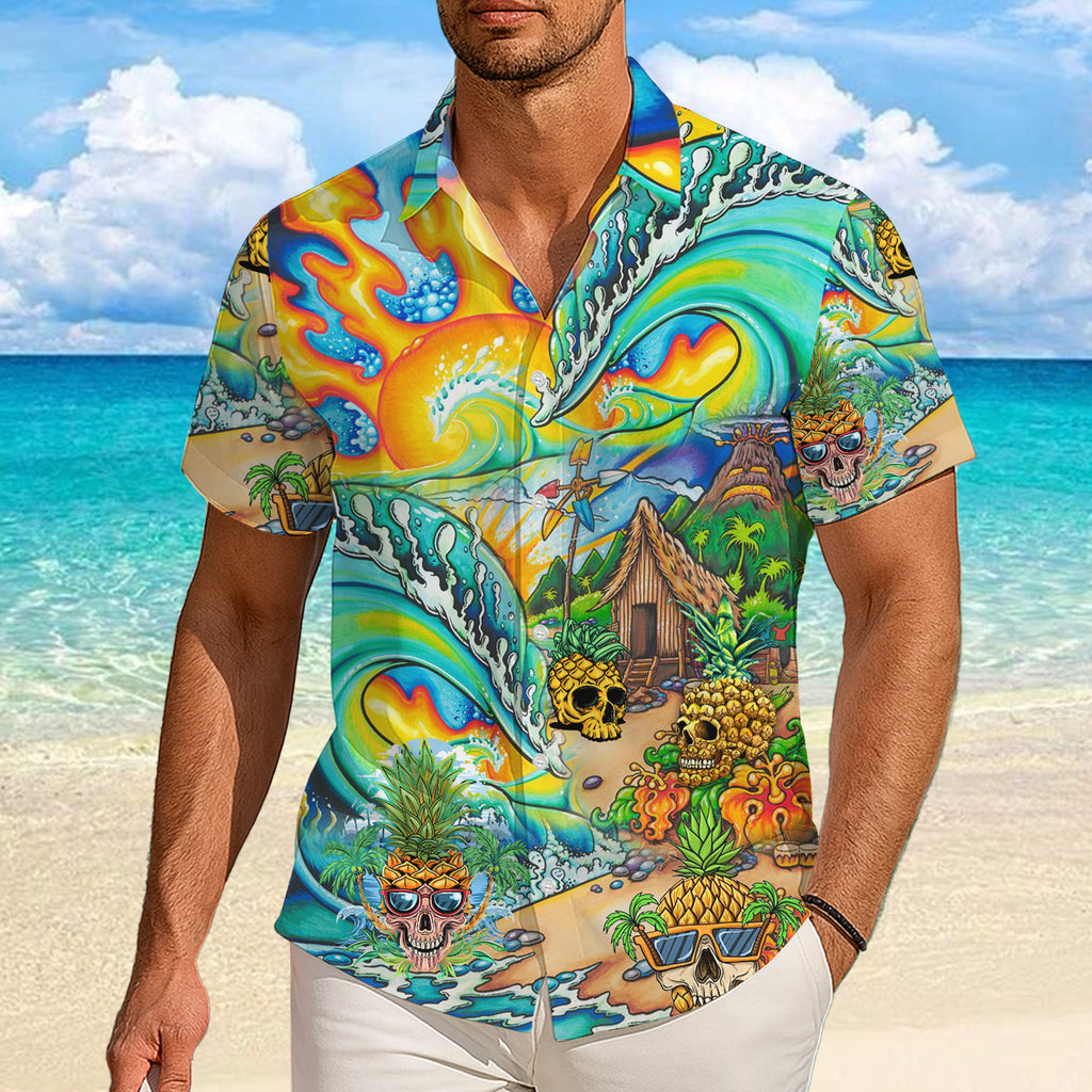 Skull Hawaiian Shirt, Personalized Aloha Shirt, Tropical Button Up Shirt, Beach Vacation Shirt
