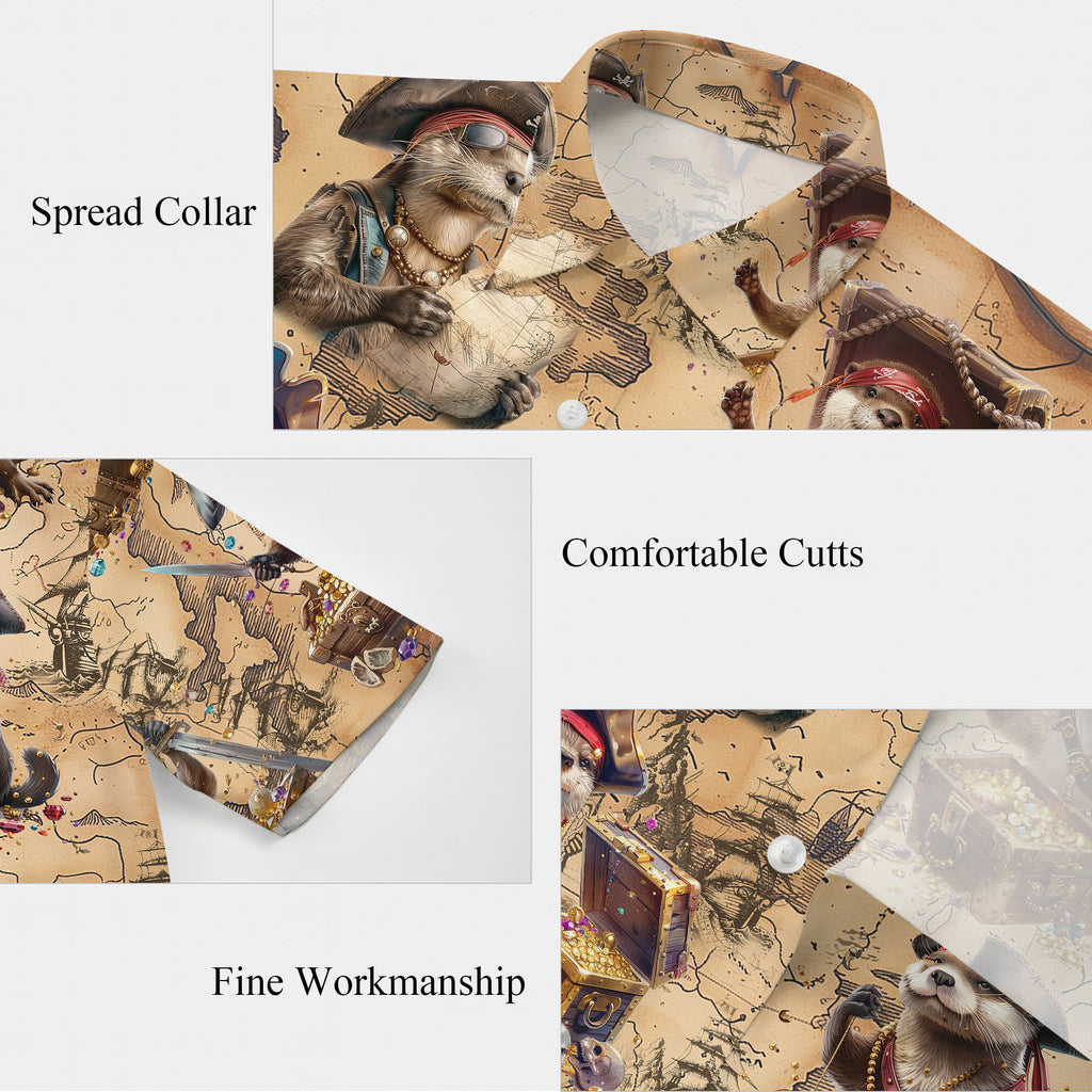 Otter Hawaiian Shirt, Otter Button Up Shirt for Men, Tropical Short Sleeve Beach Vacation Summer Casual Shirt - 008