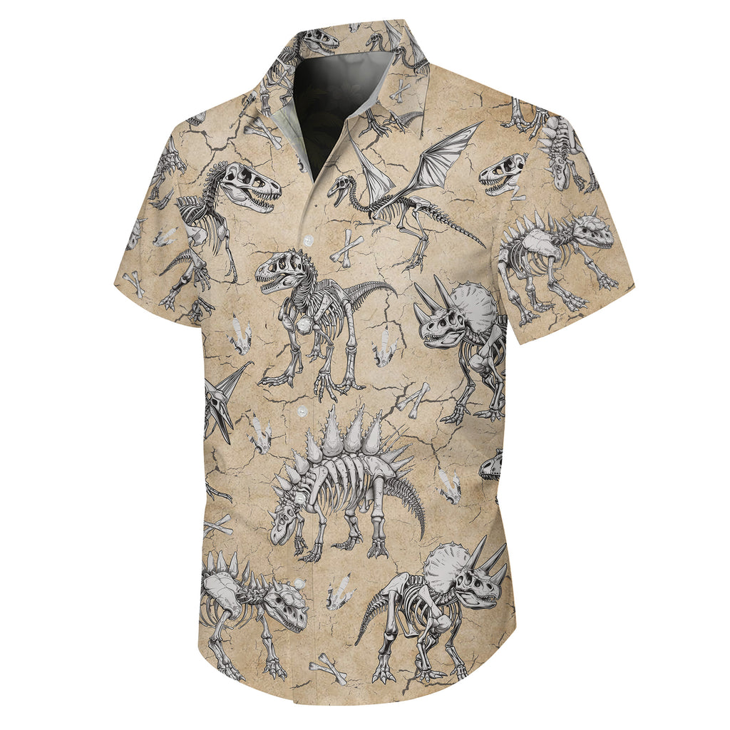 Dinosau Hawaiian Shirt, Dino Button Up Shirt for Men, T-Rex Tropical Short Sleeve Beach Vacation Summer Casual Shirt - 007