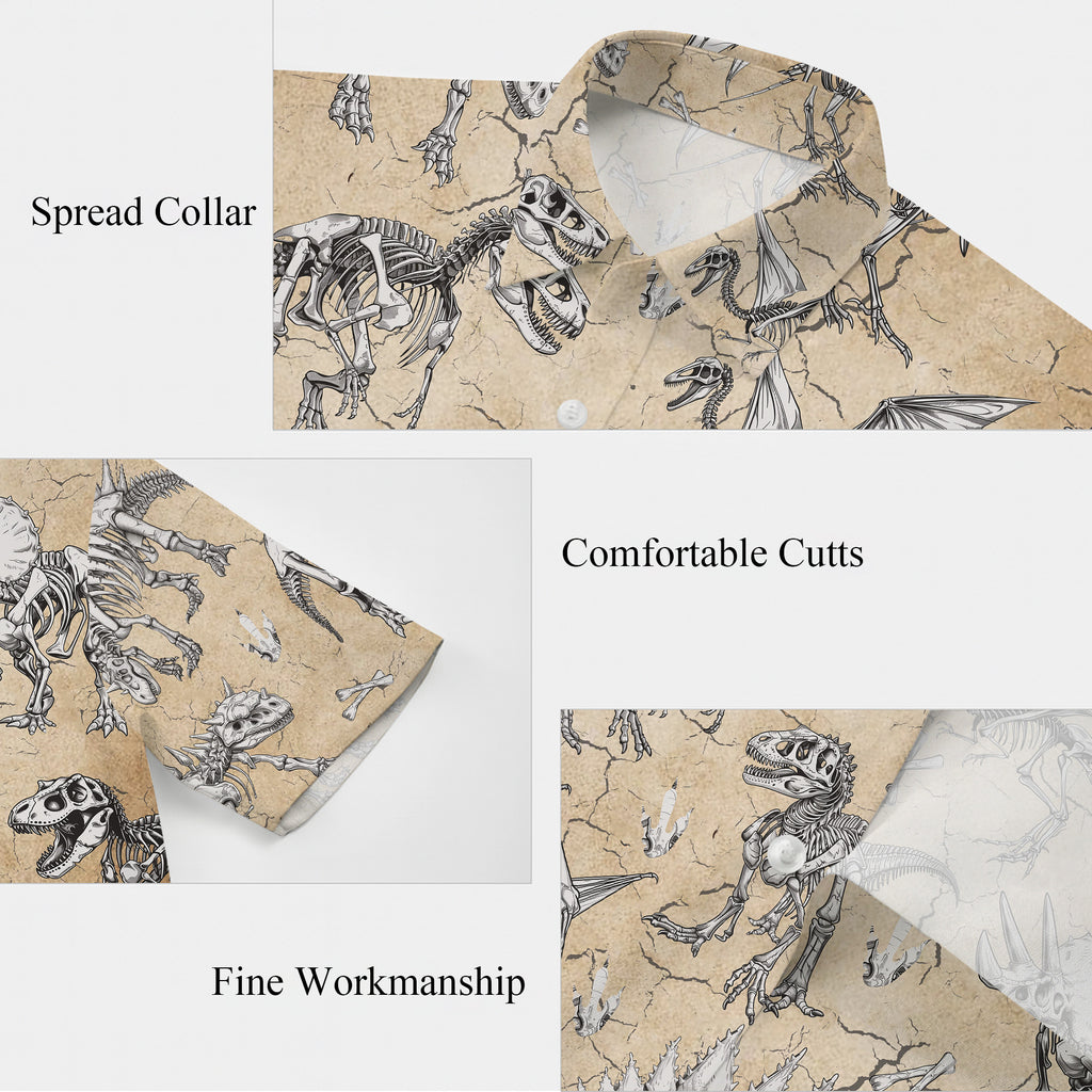 Dinosau Hawaiian Shirt, Dino Button Up Shirt for Men, T-Rex Tropical Short Sleeve Beach Vacation Summer Casual Shirt - 007