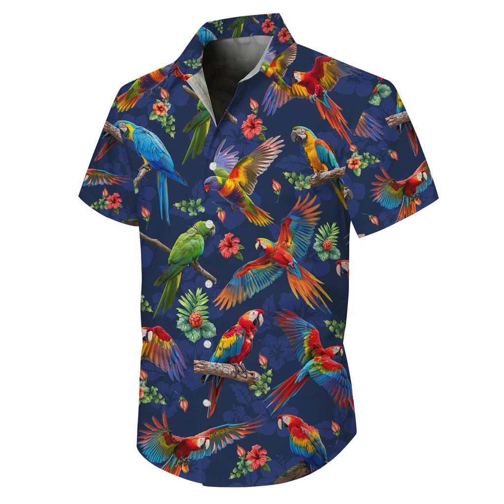 Parrot Hawaiian Shirt, Parrot Button Up Shirt for Men, Tropical Short Sleeve Beach Vacation Summer Casual Shirt - 009