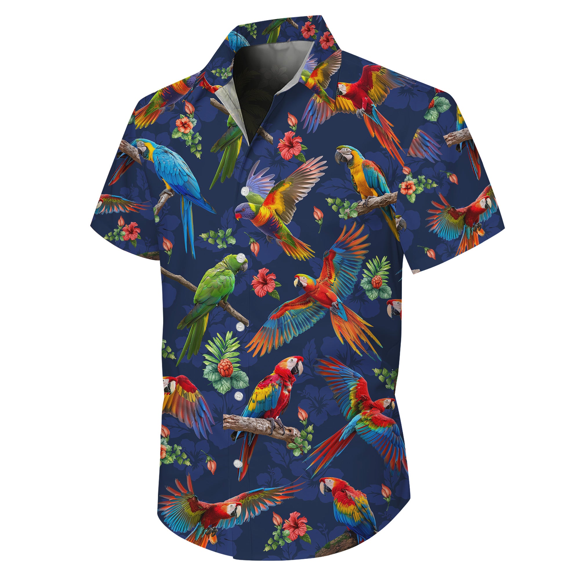 Parrot Hawaiian Shirt, Parrot Button Up Shirt for Men, Tropical Short Sleeve Beach Vacation Summer Casual Shirt - 009
