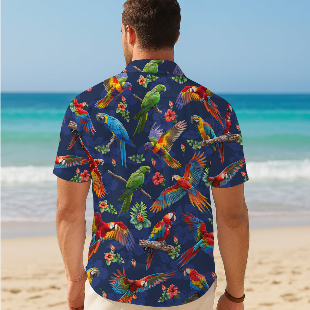 Parrot Hawaiian Shirt, Parrot Button Up Shirt for Men, Tropical Short Sleeve Beach Vacation Summer Casual Shirt - 009