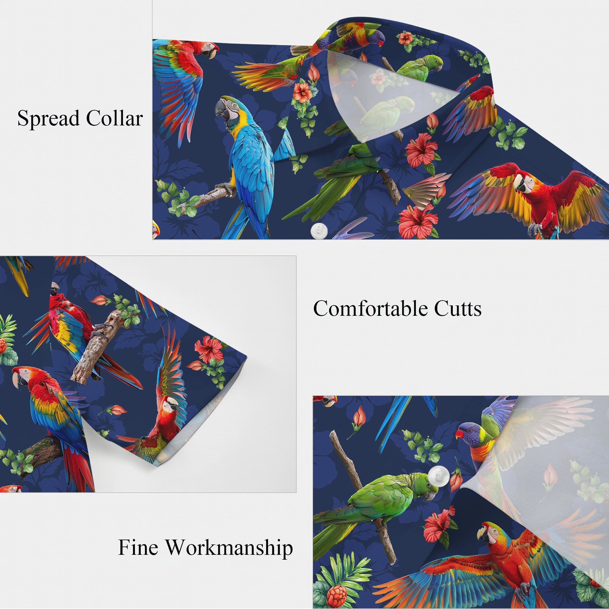 Parrot Hawaiian Shirt, Parrot Button Up Shirt for Men, Tropical Short Sleeve Beach Vacation Summer Casual Shirt - 009