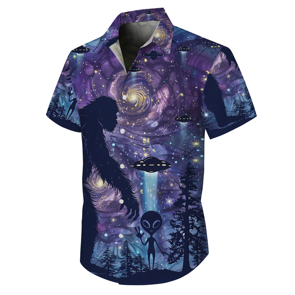 Bigfoot Hawaiian Shirt, Sasquatch Button Up Shirt for Men, Tropical Short Sleeve Beach Vacation Summer Casual Shirt - 0010