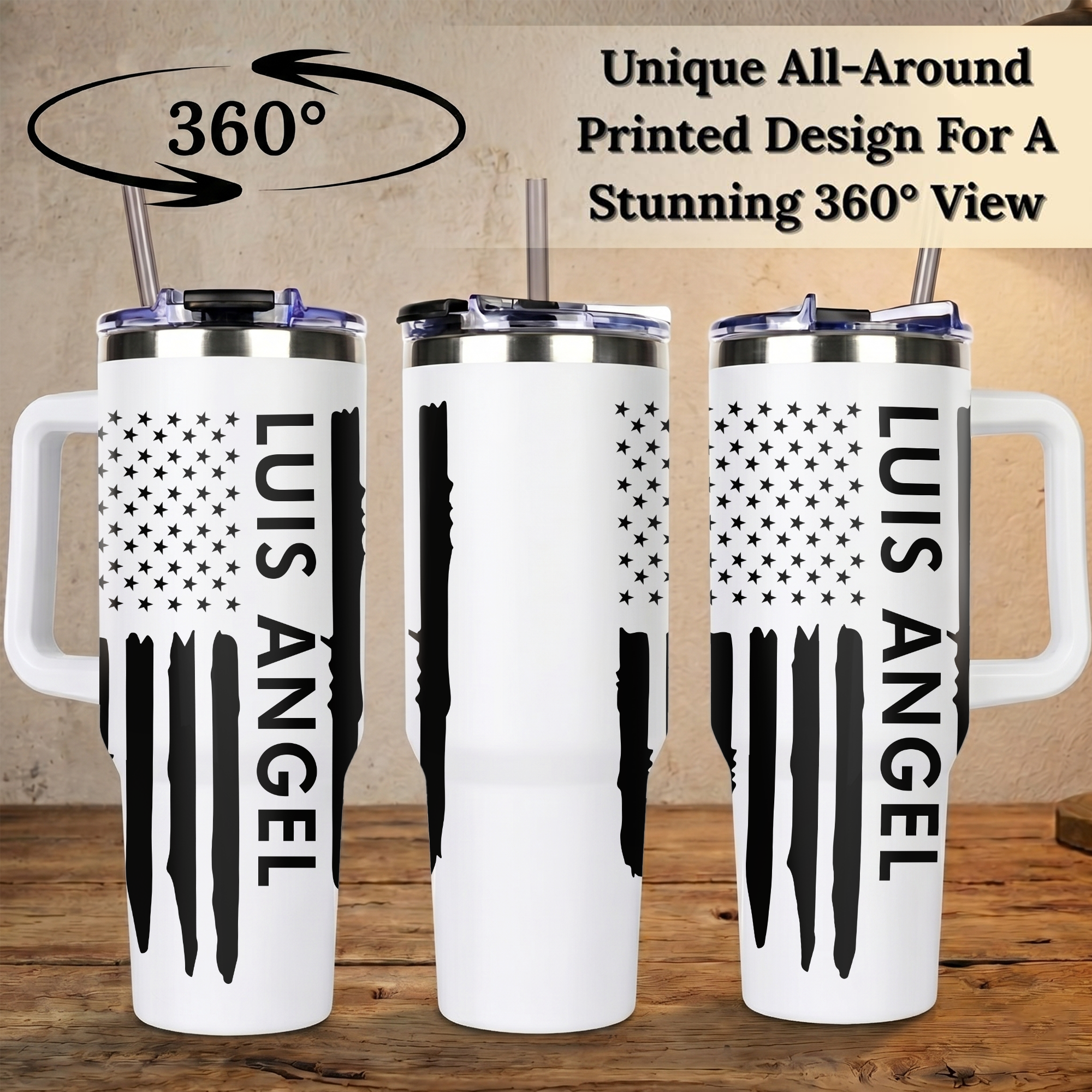 Custom Sunflower 40oz Tumbler With Handle, Personalized Name Travel Mug