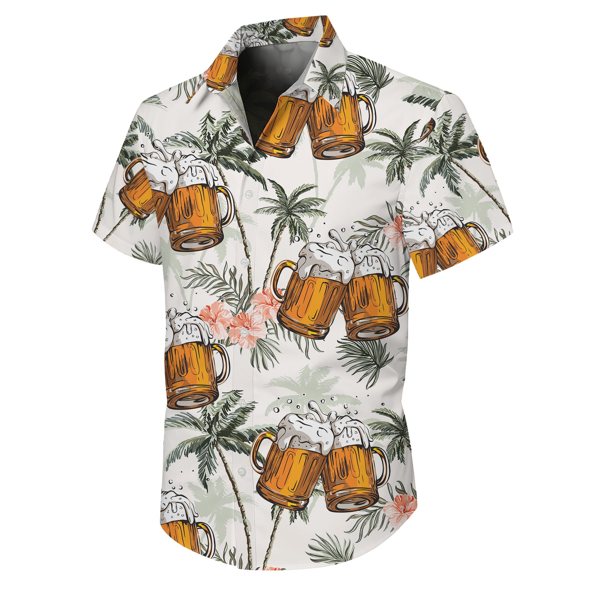 Beer Hawaiian Shirt for Men, Button Up Shirt for Men, Tropical Short Sleeve Beach Vacation Summer Casual Shirt - 0015