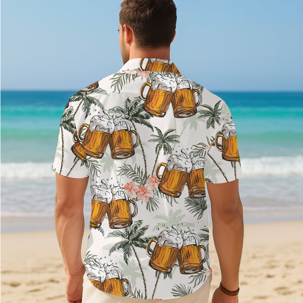 Beer Hawaiian Shirt for Men, Button Up Shirt for Men, Tropical Short Sleeve Beach Vacation Summer Casual Shirt - 0015