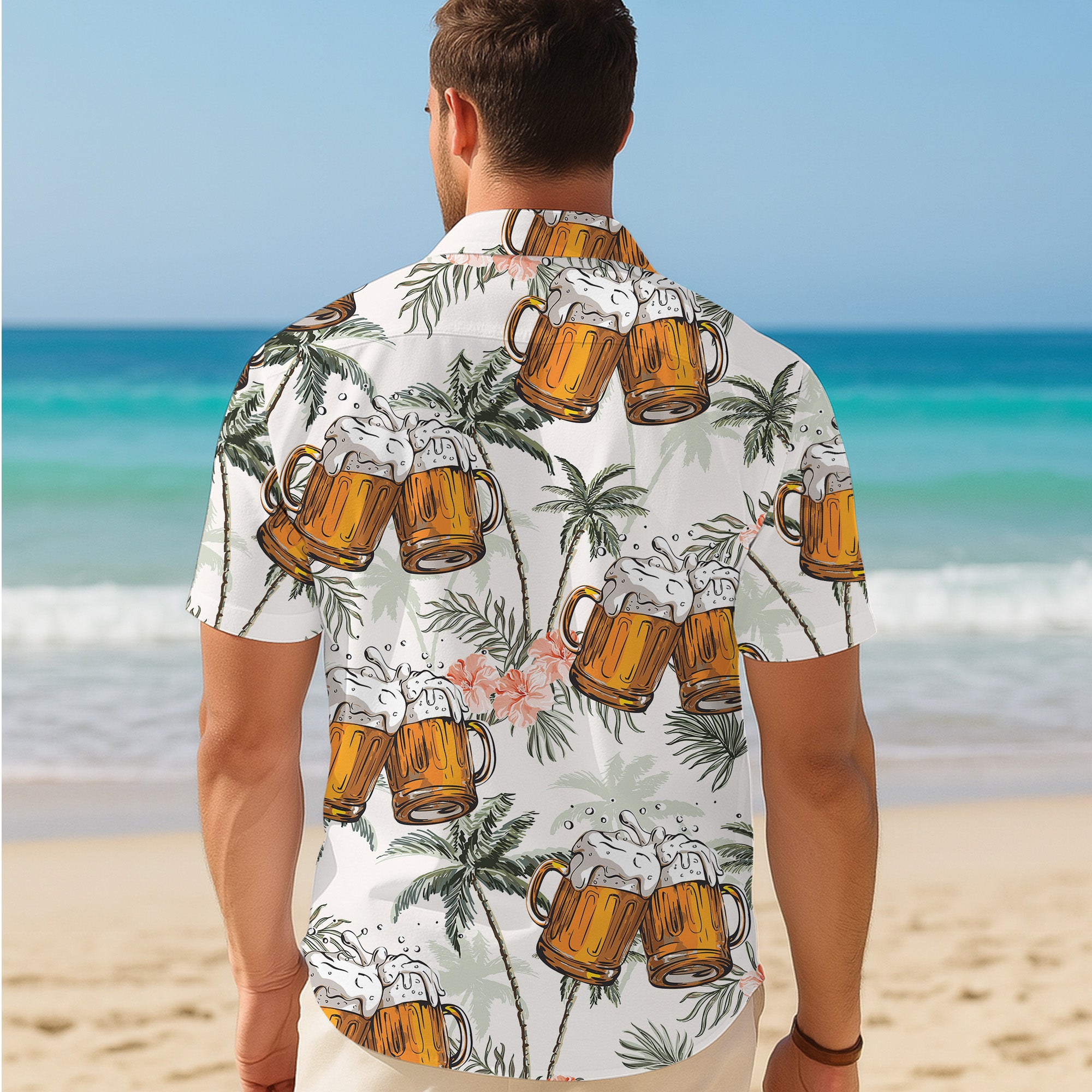 Beer Hawaiian Shirt for Men, Button Up Shirt for Men, Tropical Short Sleeve Beach Vacation Summer Casual Shirt - 0015