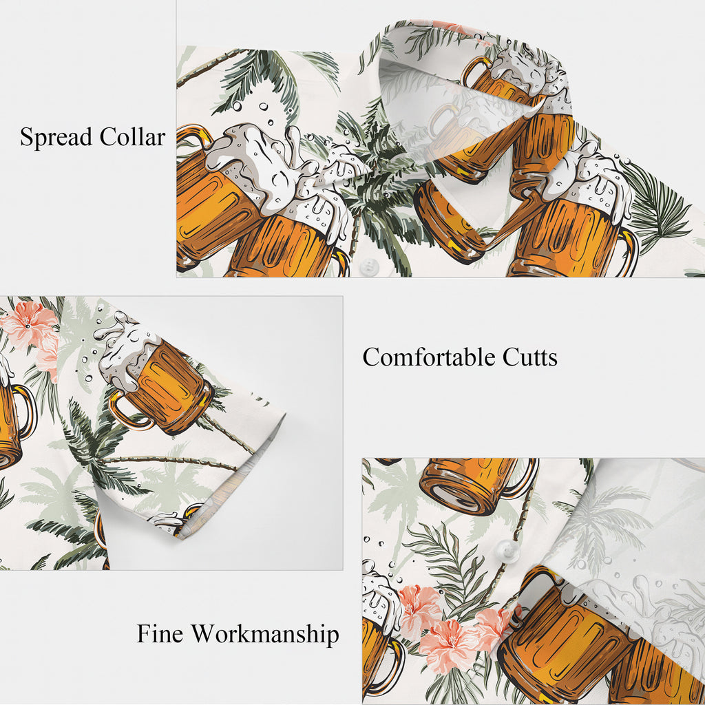 Beer Hawaiian Shirt for Men, Button Up Shirt for Men, Tropical Short Sleeve Beach Vacation Summer Casual Shirt - 0015