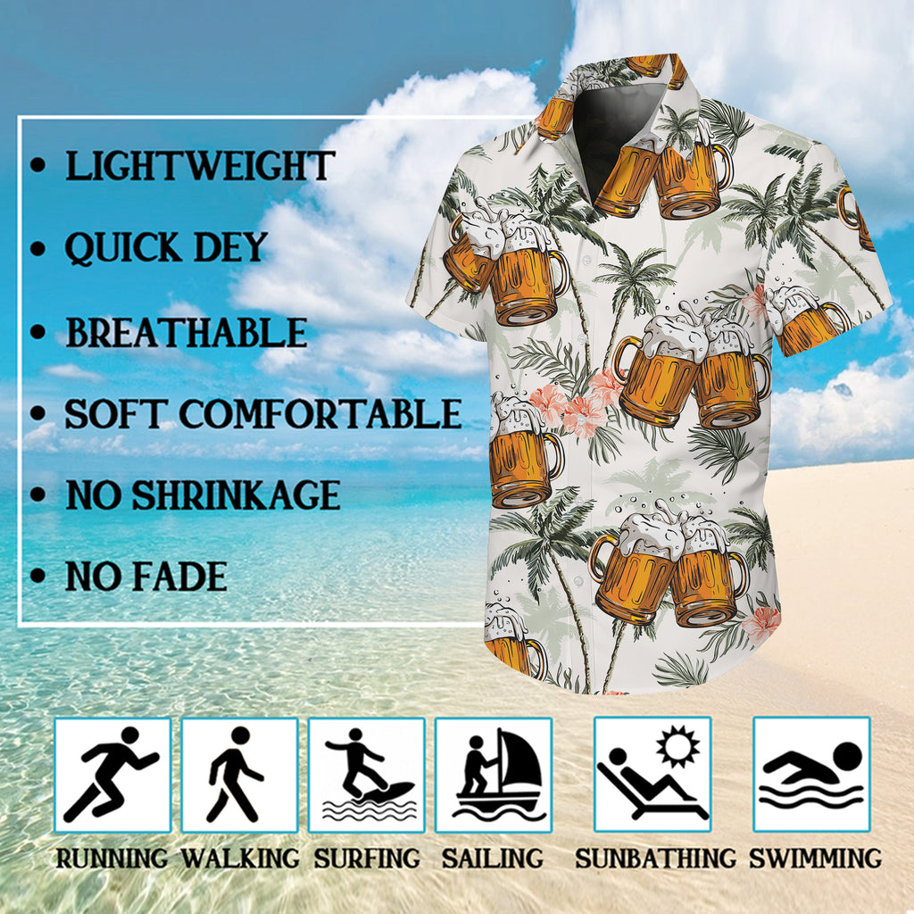 Beer Hawaiian Shirt for Men, Button Up Shirt for Men, Tropical Short Sleeve Beach Vacation Summer Casual Shirt - 0015