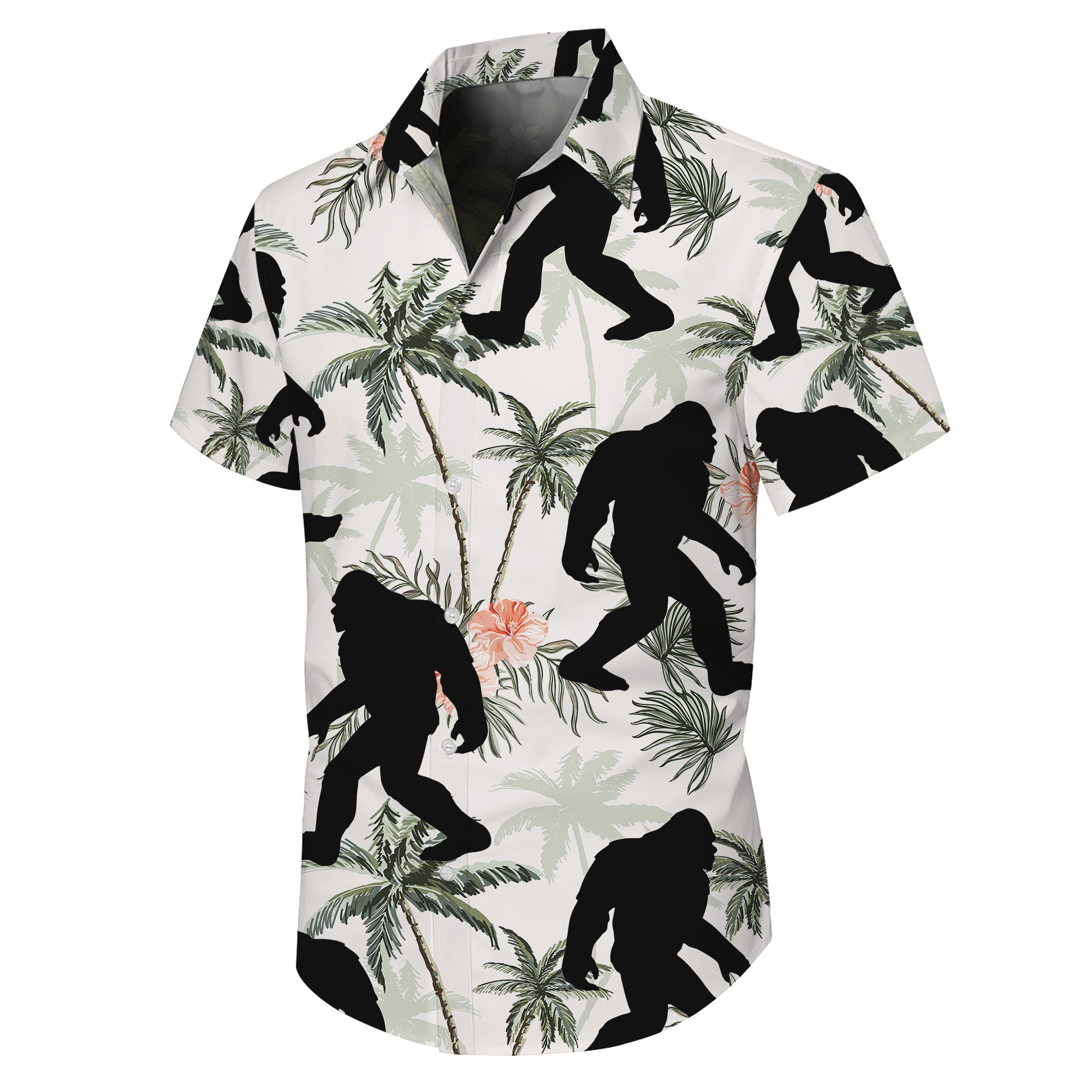 Bigfoot Hawaiian Shirt for Men, Sasquatch Button Up Shirt for Men, Tropical Short Sleeve Beach Vacation Summer Casual Shirt - 0012