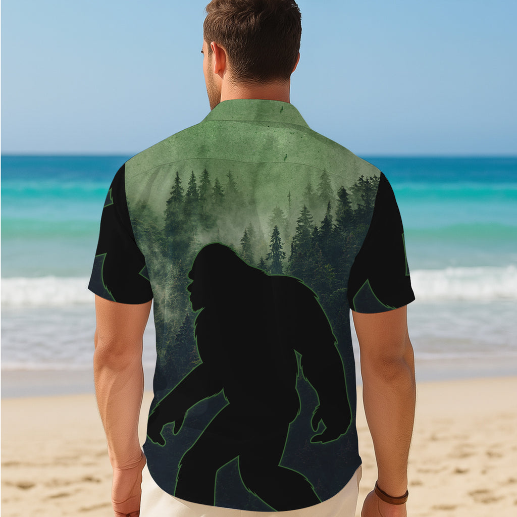 Sasquatch Hawaiian Shirt, Bigfoot Button Up Shirt for Men, Tropical Short Sleeve Beach Vacation Summer Casual Shirt - 0011