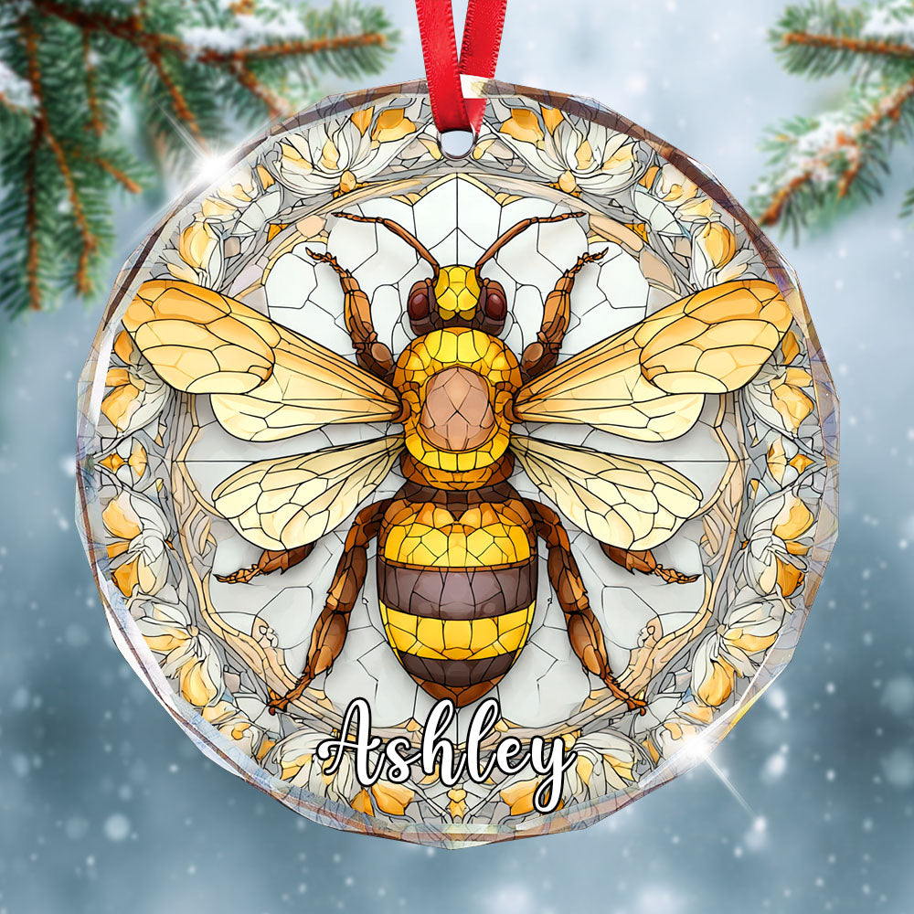 Personalized Bee Ornament, Stained Glass Custom Name Tree Decor, Christmas Gift
