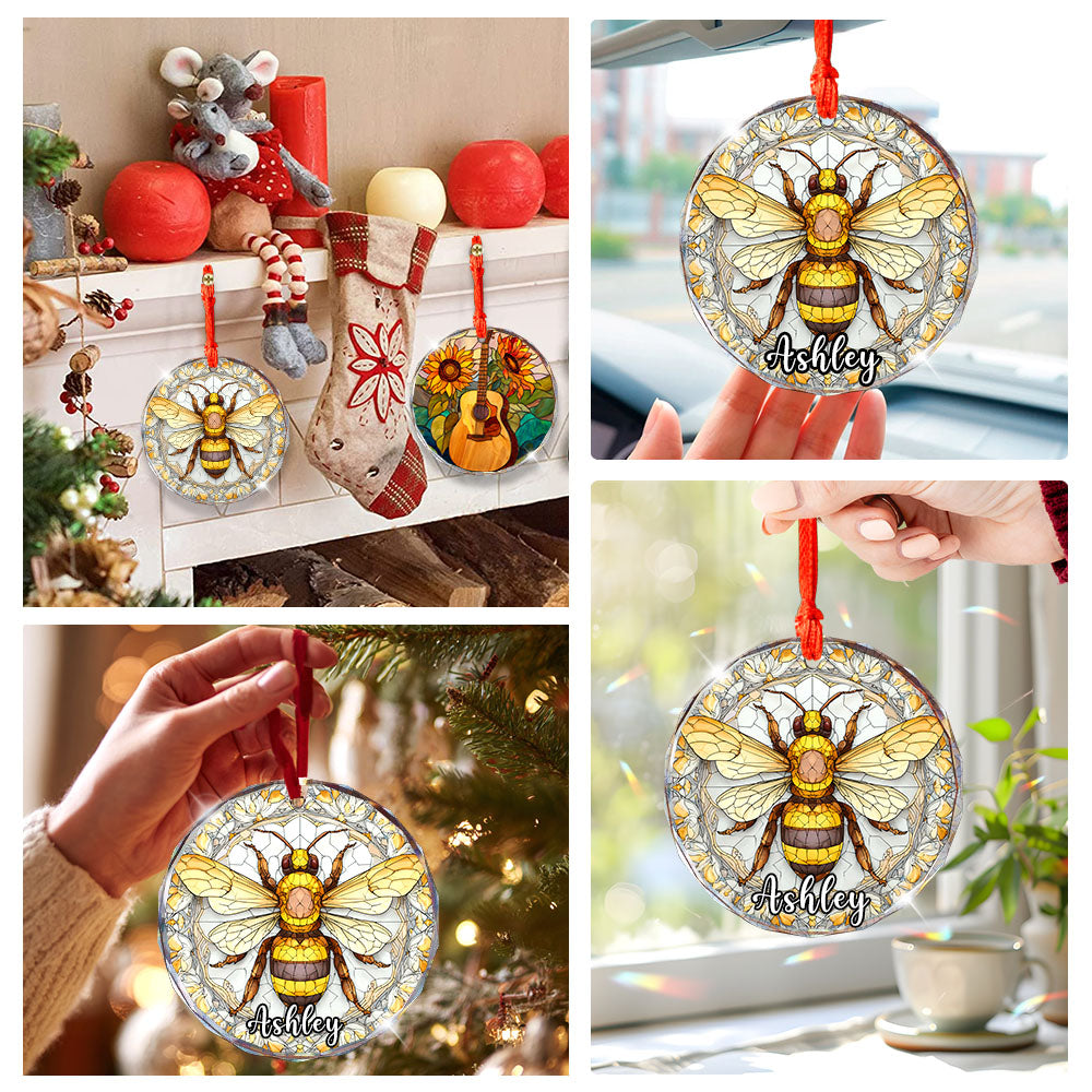 Personalized Bee Ornament, Stained Glass Custom Name Tree Decor, Christmas Gift