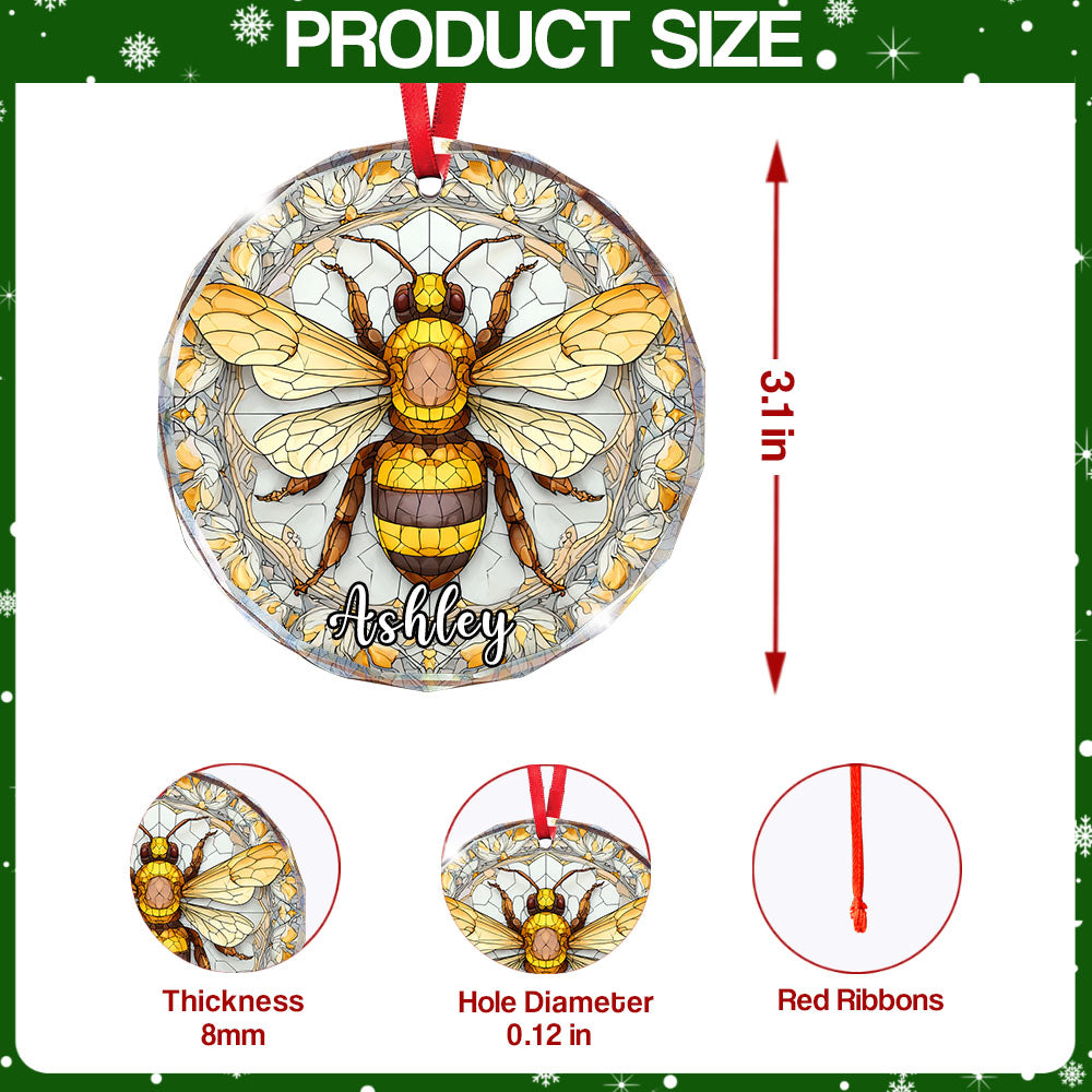 Personalized Bee Ornament, Stained Glass Custom Name Tree Decor, Christmas Gift