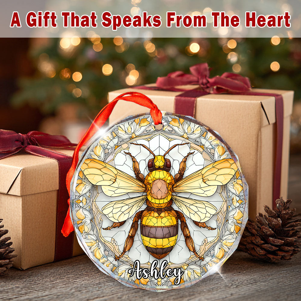 Personalized Bee Ornament, Stained Glass Custom Name Tree Decor, Christmas Gift