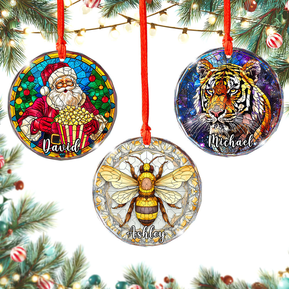 Personalized Bee Ornament, Stained Glass Custom Name Tree Decor, Christmas Gift