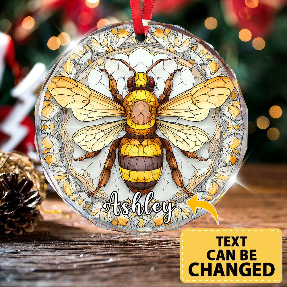 Personalized Bee Ornament, Stained Glass Custom Name Tree Decor, Christmas Gift