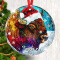 Personalized Bison Ornament, Santa Hat Glass Christmas Tree Decor, Custom Wildlife Name Holiday Gift