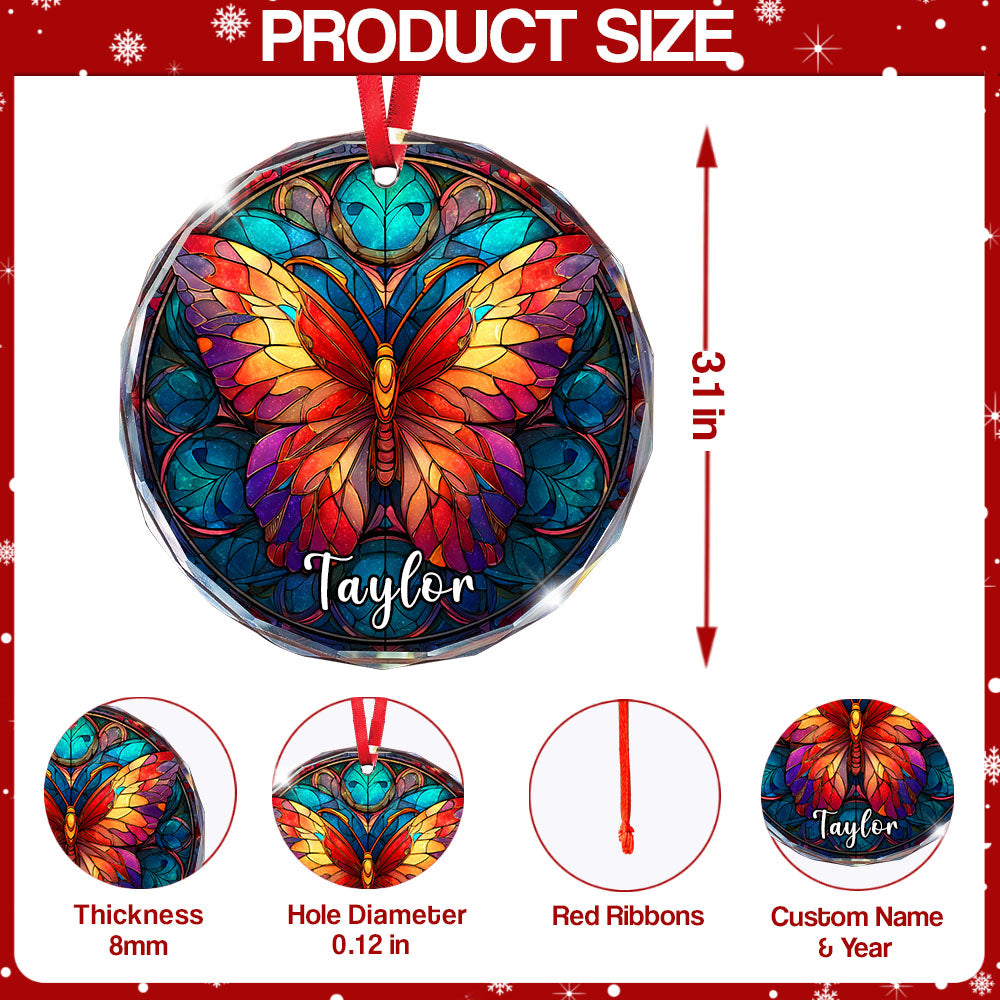 Personalized Butterfly Ornament, Stained Glass Christmas Tree Decor, Custom Name Animal Holiday Gift